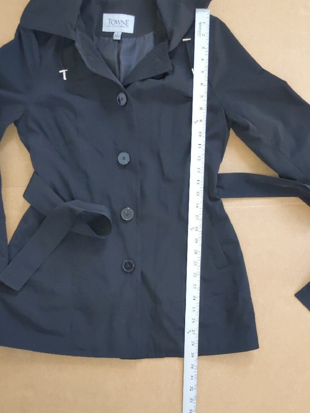Towne (London Fig) Women's Black Hooded Trench Coat - Picture 7 of 8